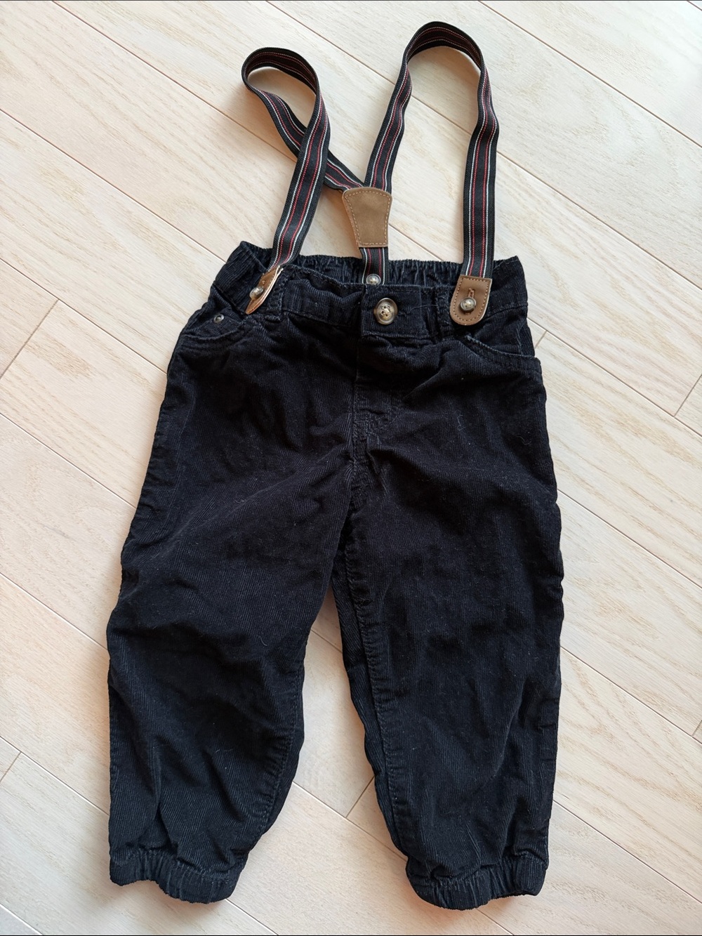 Free w/ purchase Black Corduroy Pants with Striped Suspenders